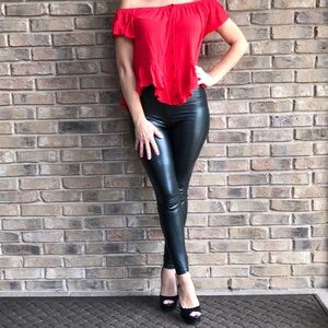 NWT Free People Red Peplum High Low Top Sz M